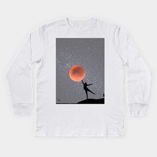 Galaxy and Moon Oneness Gray Graphic Kids Long Sleeve T-Shirt